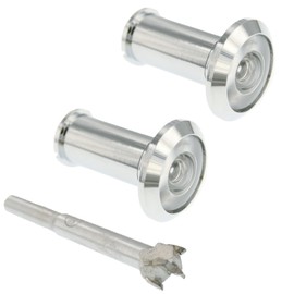 TB-SENROCA 2-PCS 180-degree Door Peephole Viewer for 1-1/2" to 2-1/4" Doors with 14mm (9/16") Tungsten Carbide Wood Bit,Bright Chrome,Enhance Security and Convenience with Wide Angle Viewing