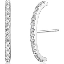Gold Plated Sterling Paved Gemstone Curved Bar Ear Cuffs Suspender Earrings Earrings-1Pair