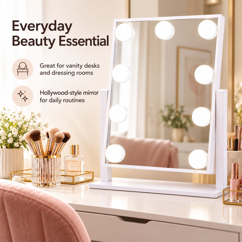Hollywood Vanity Makeup Mirror with 9 LED Bulbs, 3 Color