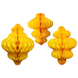 Set of 3 Gold Honeycomb Tissue Paper Hanging Ornament Decorations (11 inch, 10 inch, 8 inch)