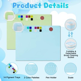 Silikon-Kunstmatte, Faltbar, Großes Set, Multifunktional, mit Tassenpaletten für, Wasserfest und Waschbar, Zum Malen Jederzeit und überall (blau+grün)