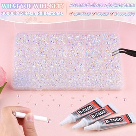BELLEBOOST 30000Pcs Resin Transparent AB Rhinestones for Bedazzling Crafting with b7000 Jewelry Glue, Bulk Flatback Gems Bedazzler Kit for Crafts Clothes Shoes Fabric Nail Diamond Art, Assorted Size 2/3/4/5/6mm