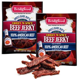 Bridgford Sweet Baby Ray’s Beef Jerky Sweet N Spicy 3.25 oz Pack of 2 - High Protein Sweetened Spicy Beef Jerky for Your Dietary Preference - Ready-to-Eat Snacks for On-the-Go Snacking