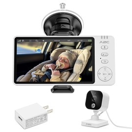 A2C Wireless Baby Car Camera, USB Powered Baby Monitor for Car Backseat & Home, 5" HD 1080P Auto/Manual Night Vision Screen with 7-Hour Battery, Rear Facing Carseat Monitor, for Travel, Home, Pet