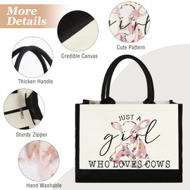 Canvas Tote Bag for Women, Cute Cow Gifts for Cow Lovers, Animal Lover Gifts Aesthetic Beach Bag Reusable Grocery Bag, Birthday Christmas Gifts for Mom Daughter Friends Sisters Bestie Who Loves Cows