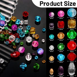 1300 Pcs Crystal Beads for Jewelry Making Glass Beads Faceted Bicone Cube Beads Loose Beads Assorted Beads for Bracelet Necklace Pendant Making Supply Assorted Color 6 Style 3 Size