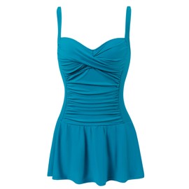 Joyaria Traje de baño de una pieza para mujer con falda, estilo retro, Azul turquesa, 10