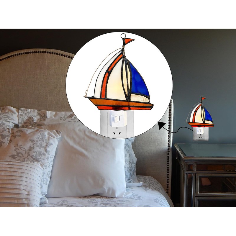 WKINGDIY Tiffany stained glass Sailing boat night light WKD1005 (Blue),Sailing