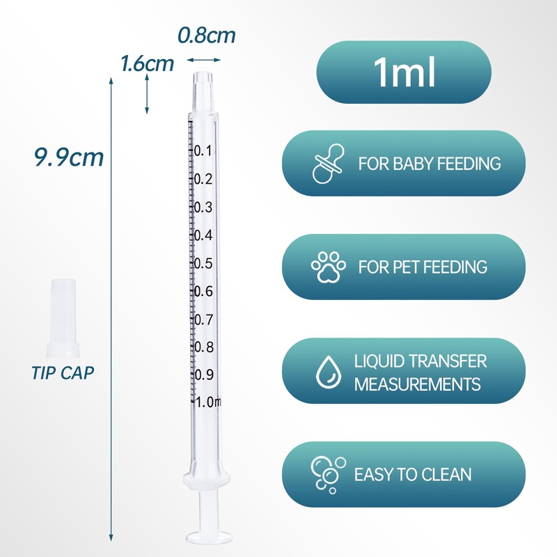Gufastoe 50pcs 1ml Plastic Syringes with Caps Without Rubber Stopper