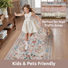 AMOAMI Vintage Floral Runners for Hallways Indoor, 2x6 Kitchen Runner Rug Non Slip Machine Washable Entryway Rug Runner Ultra Soft Boho Carpet Runner for Hallway Kitchen Bedside Entryway, Beige