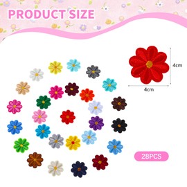 Qiyuda 28 Pcs Flower Iron on Patches for Girls, Cute Daisy Flower Embroidered Applique Patch 28 Colors (4x4cm)