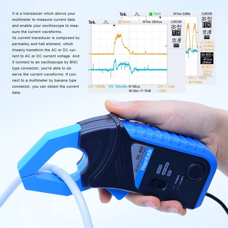 Hantek CC-650 CA/CC Abrazadera de Corriente Pinza Amperimétrica Para Osciloscopio