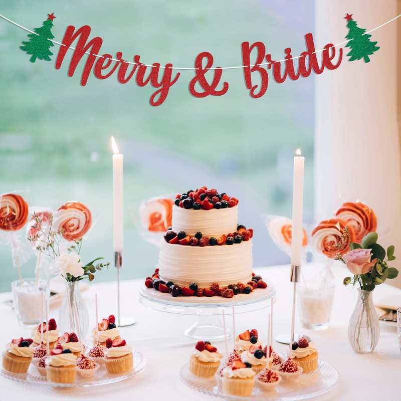 Merry & Bride Banner - Christmas Bridal Shower Decor, Xmax