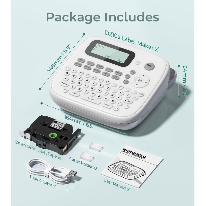 D210s Ptouch Label Maker Machine, Laminated Label Machine with-Tape 12mm