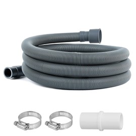 JUWO 6 Ft Washing Machine Drain Hose Extension, Universal Corrugated Discharge Hose for Magic Chef, Panda, Hair, Clamps and Adapter Included, Gray