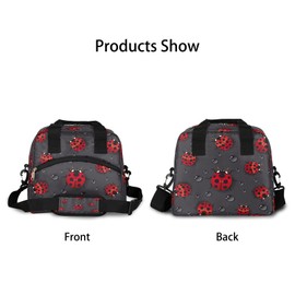 Funny Animal Ladybug Insulated Lunch Bag with Detachable Shoulder Strap Tote Bag for Women Men Adult Reusable Containers Organizer Thermal Cooler Bag for School Work Travel Lunch Box