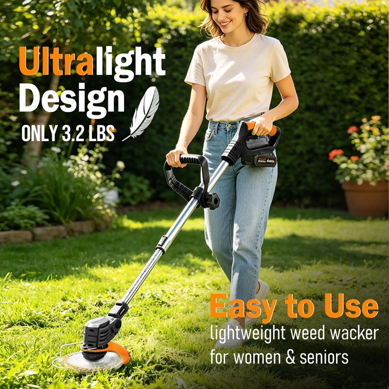 Cordless Weed Wacker Battery Powered Weed Eater with 2 Battery