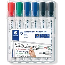 Staedtler Lumocolor 351 WP6 X Whiteboard Marker (Bullet Tip Approx. 2 mm Line Width, Set of 6 Markers, High Quality, Dry and Residue-Free Wipes Off Whiteboards) (Pens + Original Eraser)