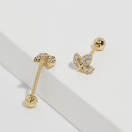 Meissa Sterling Silver Maple Leaf Stud Earrings for Women Girls hypoallergenic Leaf Screw Back Earrings Dainty Rose Gold Cubic Zirconia Stud Gift, Gold