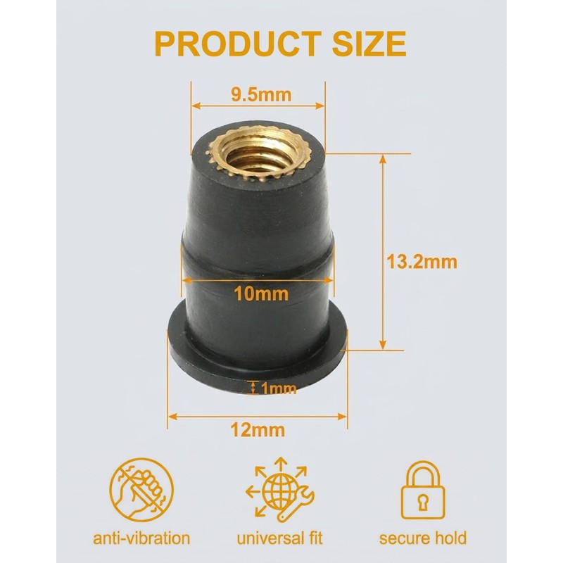 RAMGLYO M5 Motorcycle Windshield Nut 10x Black Rubber Shaft Nut