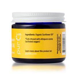 PurO3 Ozonated Sunflower Oil – Pure, Natural, Organic Skincare for Face & Body – Oxygenated Healing Lotion, Moisturizer & Beauty Cream in a Glass Jar – O3 Therapy Salve, 2 oz