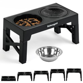 NAHANGPET 3-in-1 Elevated Slow Feeder Dog Bowls for Food and Water, 5 Heights Adjustable Raised Dog Bowls, Non-Slip, No Spill, for Small Medium Large Dogs and Cats(Black)