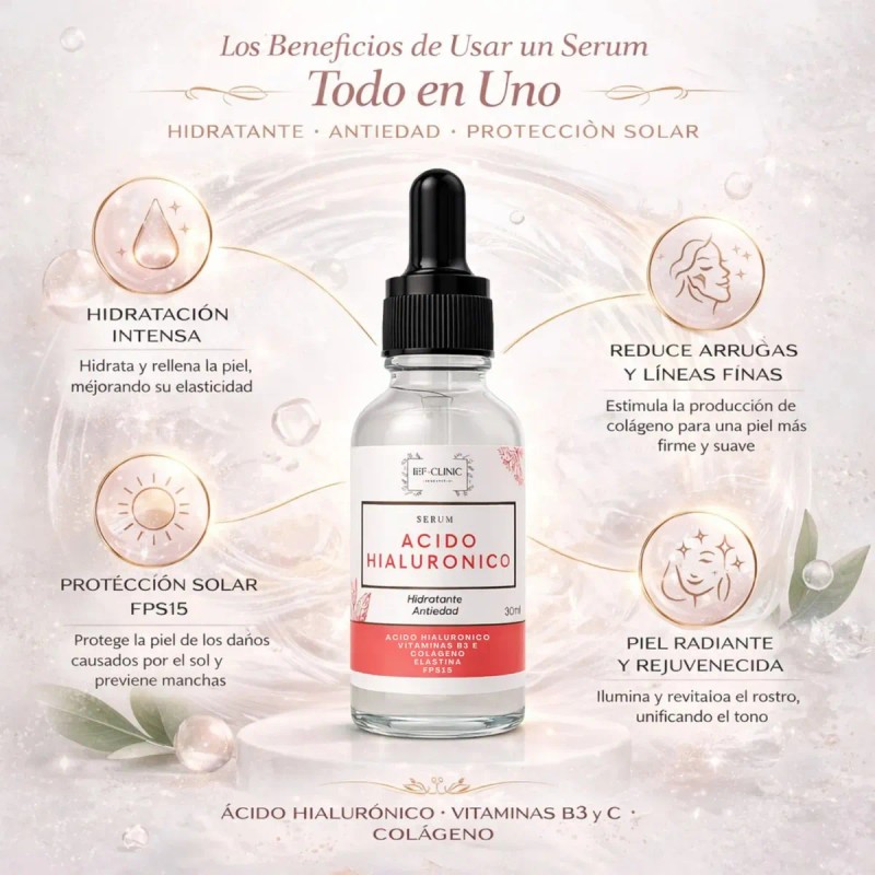 Serum Acido Hialuronico Colageno Elastina Vitamina B3 E 30ml Momento