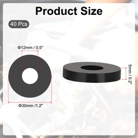PATIKIL Multi Purpose Rubber Spacer, 40 Pcs 12mm ID x 30 OD x 5mm T Neoprene Round Anti-Vibration Isolation Pads Isolator Rubber Bushings Spacer Washer for HVAC Bolts Car Accessories