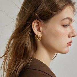 Gold Dangle Drop Earrings for Women, Minimalist 14K Gold Moon Star Zirconia Dangle Earrings Hypoallergenic Jewelry