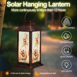 Yamodoor Gifts for Mom, Outdoor Hanging Solar Lantern Waterproof, Outside Bees Mushrooms Pattern Landscape Lights for Porch Garden Yard Patio Pathway Decor Birthday Gifts for Women Grandma