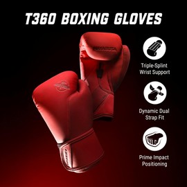 Hayabusa T360 Boxing Gloves – Revolutionary Hand Ergonomics | Empowering Wrist Support | Single or Dual Strap Closure | Training, Sparring, Heavy Bag - Red, 18oz