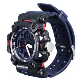 Men Digital Sports Watch Stopwatch Calendar Alarm Function Dual Time LED Backlight TPU Strap Waterproof Sports Watch Blue