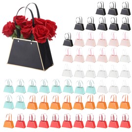 PATIKIL Paper Flower Gift Bags, 60 Pcs Paper Bouquet Flower Gift Bag with Handle Rectangle Metal Chain Tote for Florist Wedding Party Birthdays