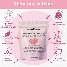 Collagen Gummies for Women | Biotin, Vitamins, Probiotics & Ashwagandha | Skin, Hair & Nails Supplement | Sugar Free, Non-GMO, Gluten Free | Strawberry Flavor - 30 servings
