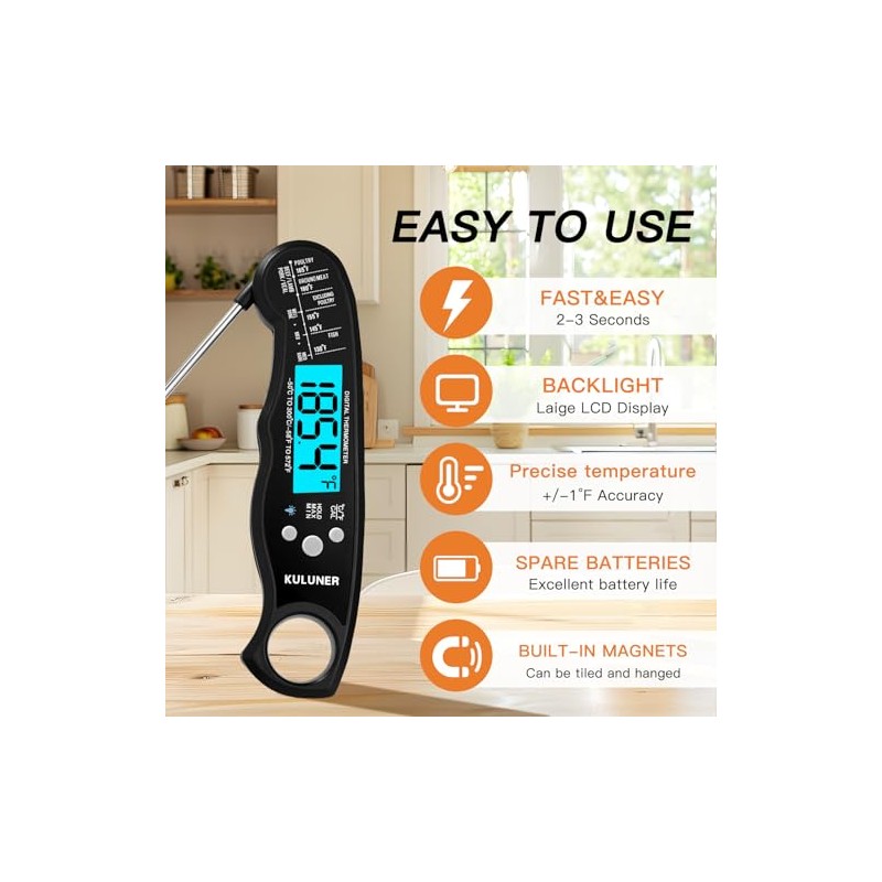 KULUNER Digital Meat Thermometer - Fast Waterproof Cooking Tool