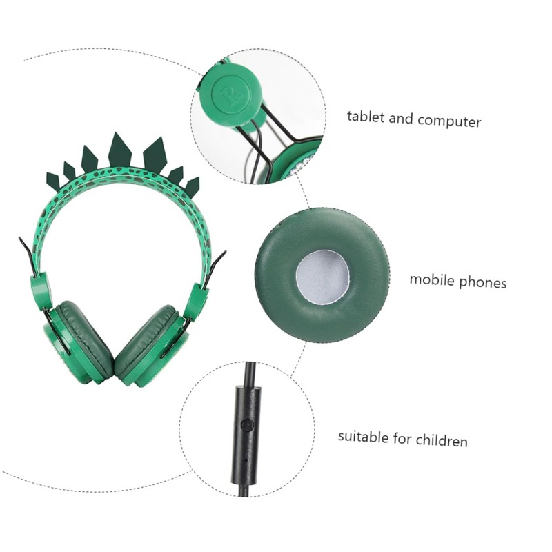 Operitacx Rhinestone Dinosaur Ear Headphones with Mic Soft Earmuffs Volume