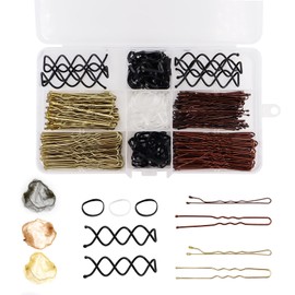 alwaiiz 372 Piece Hair Pins, Bobby Pins with Storage Box, Hair Clips Set Includes U Shape Hair Pins, Spiral Hair Pins, Rubber Bands, Hair Net