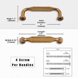 Asimerdeco 10 Pack Antique Brass Cabinet Pulls 3 Inch(76mm) Kitchen Cabinet Handles Solid Zinc Alloy Cabinet Hardware Drawer Pulls