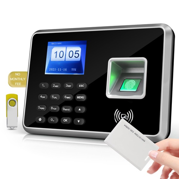 JIAN BOLAND A2 Time Clocks for Employees Small Business-Fingerprint, RFID and PIN Biometric Time Clock, Office Punch Clock, with 5 Badges and USB Drive (0 Monthly Fees)