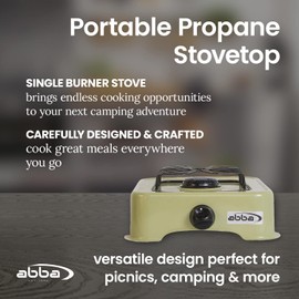 ABBA 12" Single Burner Propane Camping Stove - With Enamel Burner, Easy to Clean, Portable (Green)