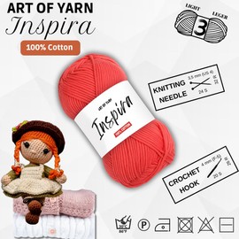 Art of Yarn İnspira 100% Cotton Yarn -3 DK Light, Soft & Smooth Yarn for Crocheting, Knitting & Crafts – 50g (1.76 Oz), 85m (92.96 Yds) – Perfect for Baby Blankets, Scarves & More – 1 Skein 99236