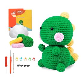 LB Dinosaur Crochet Kit for Beginners Crochet Animal Kit Beginner Crochet Kit for Adults Great Gifts for Crocheters with Step-by-Step Video Tutorials and Knitting Accessories