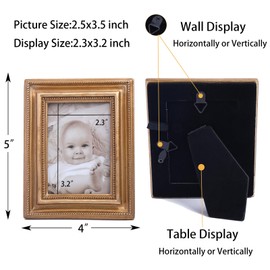 SIKOO 2.5x3.5 Vintage picture frames Small Picture Frame Wallet Size Picture frames 2.5 x 3.5 Mini Photo Frame Bronze Gold