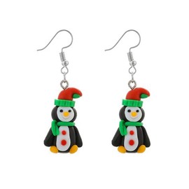 Miniblings Penguin Earrings Christmas Santa Claus Bird Antarctic South Pole - Handmade Fashion Jewellery I Earrings Silver Plated, Cotton