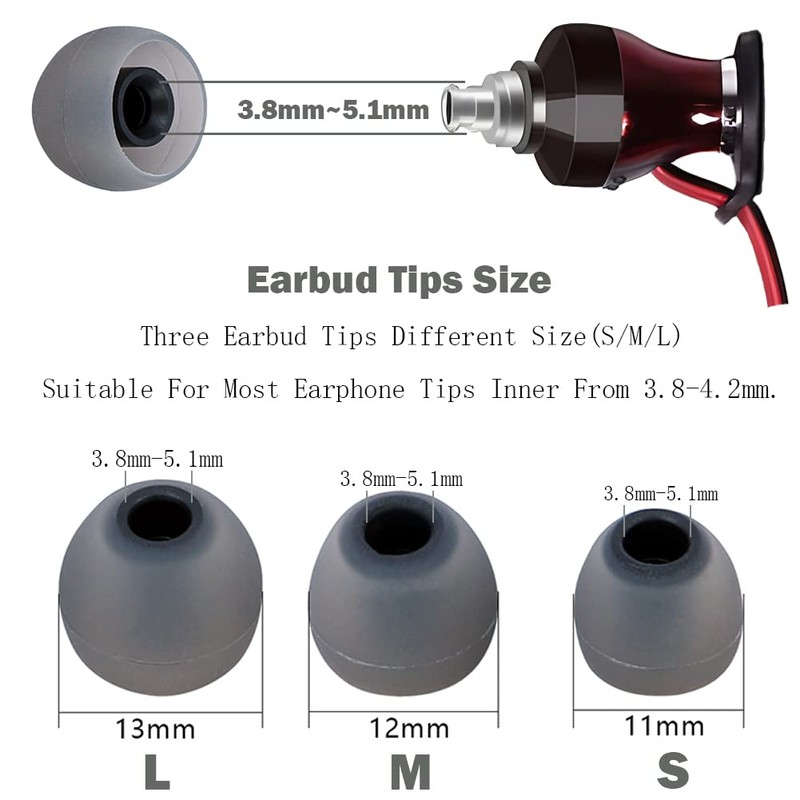 Silicone Earbud Tips - Replacement Set for In-Ear Headphones (3.8mm-5.1mm)