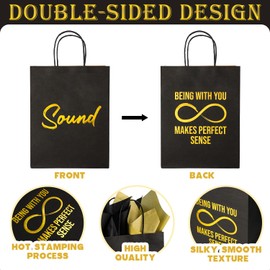 5 Senses Gift Bags for Him Her with Tissue Paper, Sight Smell Touch Taste Sound Senses Hot Stamping Gift Bag with Ribbon Handle Gifts Decoration for Birthday Wedding Anniversary Graduation Party Supplies.(15PCS)