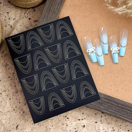 SILPECWEE 6 Sheets French Tip Nail Guides, Airbrushes Nail Art Stickers Decals Self-Adhesive Lace Moon Shaped French Manicure Strip for Edge Auxiliary DIY Decoration Stencil Tools for Women Girl