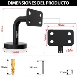 1PZ MX6-004 5Pcs Plano Soportes de Pasamanos de Acero Inoxidable de Escalera,Soportes de Barandilla de Escalera,para Interiores y Exteriores de Casas,Jardín,Hoteles(Negro)
