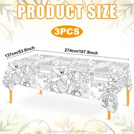 BOXOB 3pcs Easter Coloring Tablecloth/Poster, 107.9x53.9in Coloring Table Cloth for Easter Kids Rabbit/Bunny Egg Flower Coloring Table Cover/Runner for Easter Day School Parties Special Events