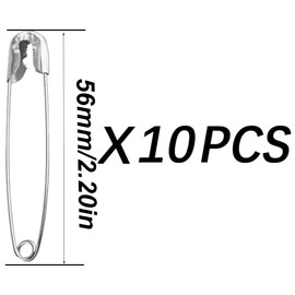 Pack of 10 Safety Pins, 56 mm Safety Pin, Safety Pins for Crafts, Sewing, Jewellery Making, Home Workplace